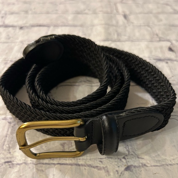 VINTAGE BLACK STRETCH GOLD TONE BUCKLE MENS BELT LARGE 38-40 - Picture 1 of 7